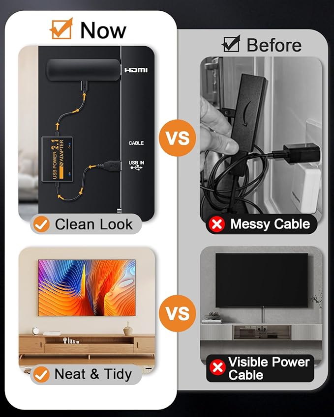 USB Power Cable Adapter for Fire TV Stick, Powers Streaming TV Sticks Directly from TV's USB Port, 5V/2.1A for FireStick 4K/4K Max, Eliminates AC Adapter Dependency and Declutters Wires