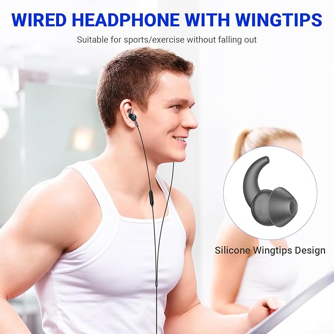 3.5mm Wired Headphones with Mic, School Supplies Wired Earbuds for Computer, Noise Isolating Ear Buds Wire with Stereo Case Magnet, Corded Plug in Earphone for Surface/HP/Acer Laptop Chromebook, Black