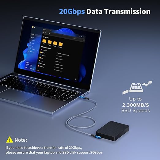 240W for Thunderbolt 5 Cable Right Angle 15ft, Support 5K / 4K@60Hz, 20Gbps for iPhone 17, Thunderbolt 4, USB4, SSD, MacBook M4 Pro, Dock, eGPU, Mac mini M4 / M4 Pro