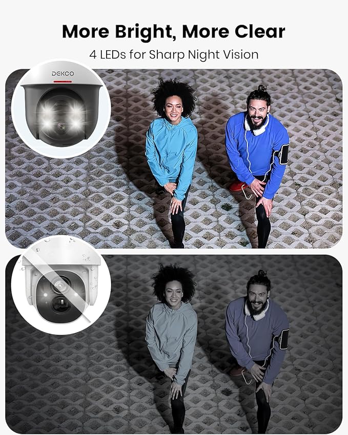 DEKCO Security Cameras Wireless Outdoor, Solar Powered, Panoramic PTZ, Auto Motion Tracking, True 2K, Color Night Vision, Spotlights, 2-Way Talk, 2 Pack