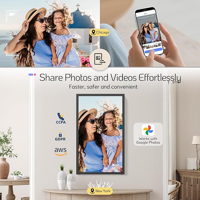 NexFoto 21.5 Inch Touchscreen Large Digital Picture Frame 64GB, FHD WiFi Digital Photo Frame, Add Photos from Google Photos, Share Videos via App/USB/Micro SD, for Birthday/Housewarming, Black