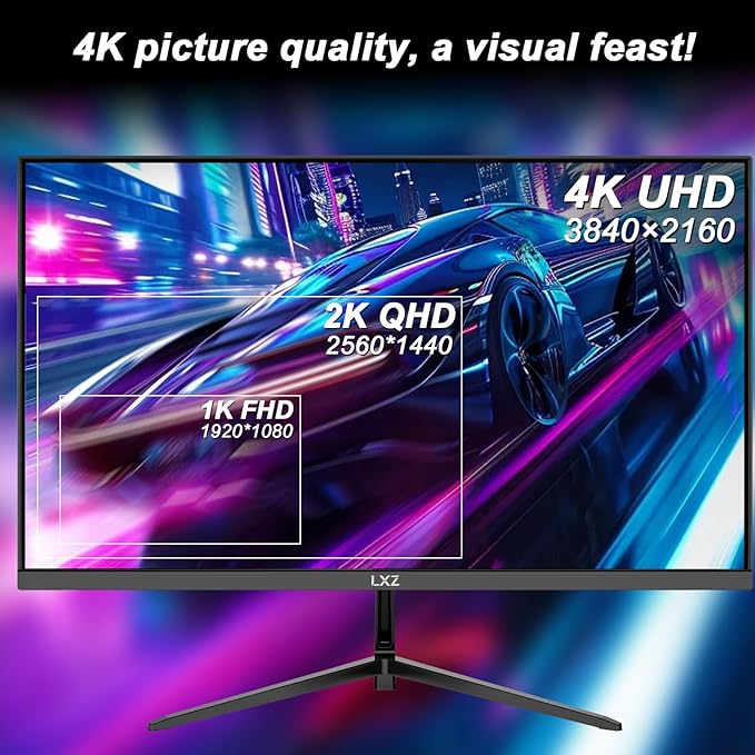 LXZ 27 Inch 4K Monitor with Built-in Speaker, 60Hz UHD Gaming Monitor, Adaptive-Sync, VA Panel, 2X HDMI 2.0, 2X DP 1.4, VESA Mountable
