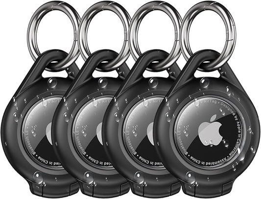 Waterproof Airtag Holder - 4 Pack Airtag Keychain Holder Compatible with Apple AirTags, Ultra Durable Anti-Scratches Protective Case with Keyring for Luggage, Backpack, Pet, Bag, Black