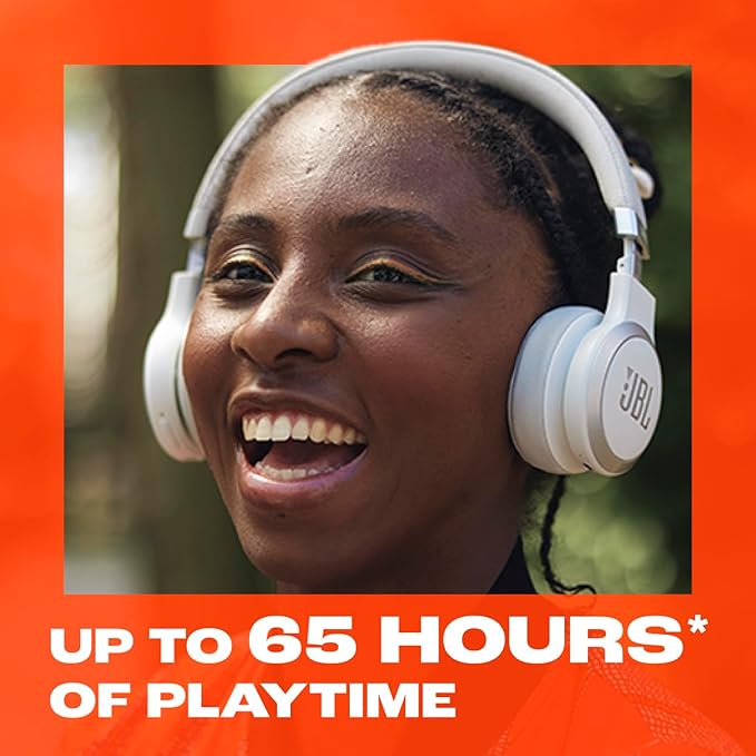 JBL Live 670NC - Wireless On-Ear Headphones with Adaptive Noise Cancelling with Smart Ambient, Up to 65H Battery Life with Speed Charge, Lightweight, Comfortable and Foldable Design (White)