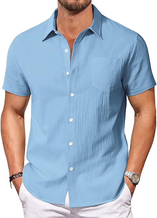 Vssjavun Mens Short Sleeve Button Down Shirts Casual Cotton Shirt Summer Beach Tops with Pocket