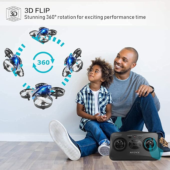 Mini Drone for Kids & Beginners, Indoor Portable Hand Operated/RC Nano Helicopter Quadcopter with Auto Hovering, Headless Mode & Remote Control, Children's Day Gift for Boys and Girls -Blue.4-blade design delivers greater stability and increased thrust.