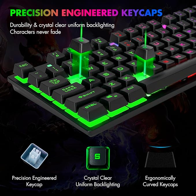 CHONCHOW 87 Keys TKL Gaming Keyboard and Mouse Combo, Wired LED Rainbow Backlit Keyboard 800-3200 DPI RGB Mouse, Gaming for PS4 Xbox PC Laptop Mac