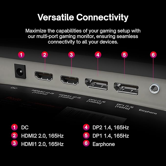 Pixio PXC325 32 inch 165Hz Refresh Rate FHD 1080p Resolution 1500R Curved VA Panel 1ms MPRT Response Time Adaptive Sync HDR Tilting Stand Gaming Monitor