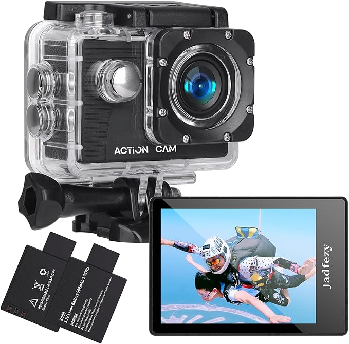 Action Camera FHD 1080P 12MP, 98FT/30M Underwater Waterproof Camera with 2 Batteries, Wide Angle Sports Camera with Accessories Kit Suitable for Helmet, Bicycle, etc.