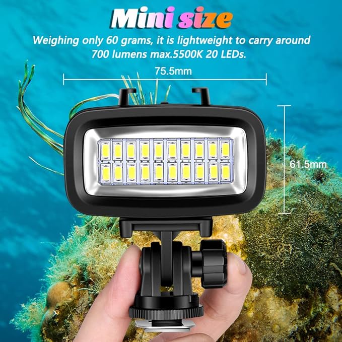Diving Video Light Waterproof 131FT/40M with Hot Shoe Adapter 3 Color Filters Led Camera Fill Lights Underwater Photography Lighting for Gopro Nikon Sony Canon Fujifilm(SL-100)