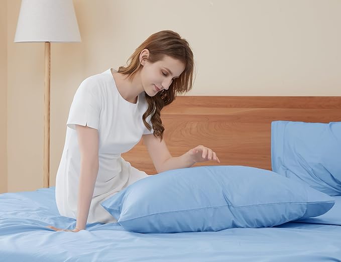 Sunflower Queen Pillowcases Set of 2, 100% Cotton Queen Size Pillow Cases 2, 20×30 inches Placid Blue, Soft and Breathable