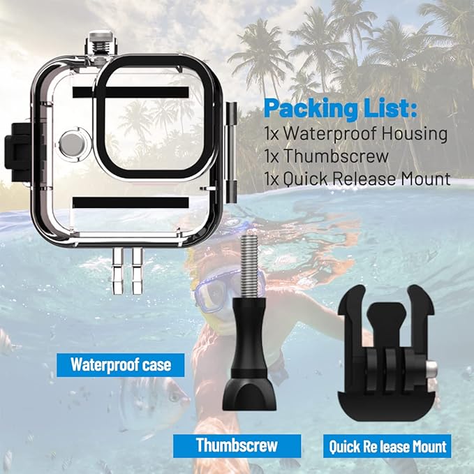 Waterproof Housing Case for GoPro Hero11Black Mini,131ft/45M Diving Protective Housing Shell for Hero 11 Black Mini Action Camera Underwater Dive Case Shell with Mount & Thumbscrew