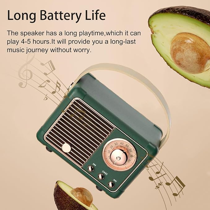 Retro Bluetooth Speaker, Portable Wireless Speaker with Crystal Clear Stereo Sound, Retro Decor for Bedroom Office Kitchen, Birthday Gifts Ideas for Women Men Teens (Green)