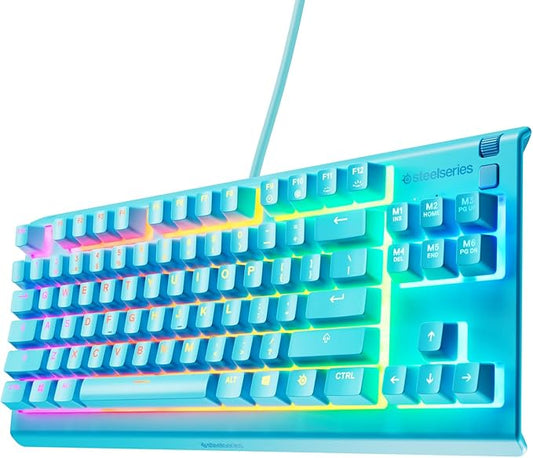 SteelSeries Apex 3 TKL Aqua RGB Gaming Keyboard — Tenkeyless Compact Form Factor — 8-Zone RGB Illumination — Water and Dust Resistant — Whisper-Quiet Gaming Switch