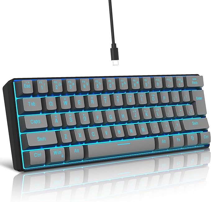 Snpurdiri 60% Wired Gaming Keyboard, RGB Backlit Ultra-Compact 61 Keys 60 Percent Mini Gaming Keyboard for PC/Mac Gamer, Typist, Travel, Easy to Carry on Business Trip(Iron Grey)
