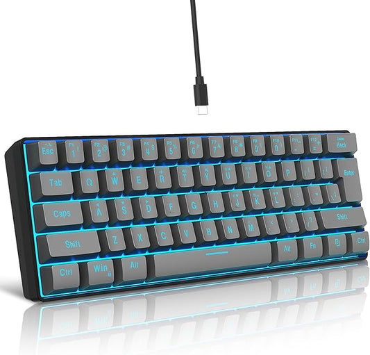 Snpurdiri 60% Wired Gaming Keyboard, RGB Backlit Ultra-Compact 61 Keys 60 Percent Mini Gaming Keyboard for PC/Mac Gamer, Typist, Travel, Easy to Carry on Business Trip(Iron Grey)