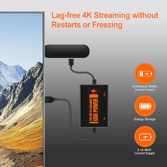 Fire Stick Power Adapter, USB Power Cable for Fire TV Stick, Powers Streaming TV Sticks Directly from TV's USB Port, 5V/2.1A for FireStick 2/3/4K/4K Max/Lite, Eliminates The Need for AC Adapter