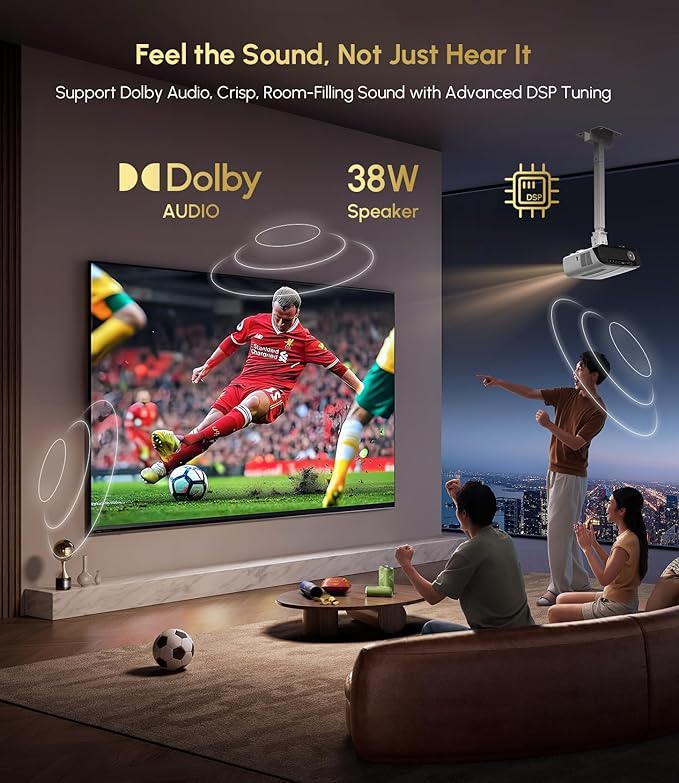 Ultra HD 4K Google TV Projector HDR10+ 1700 ANSI High-Bright Home Theater Projector, ToF Laser Auto Focus, WiFi6 Bluetooth, Shorter Throw, Dolby Audio, 30W Speaker, NFC Screencast for Outdoor Night