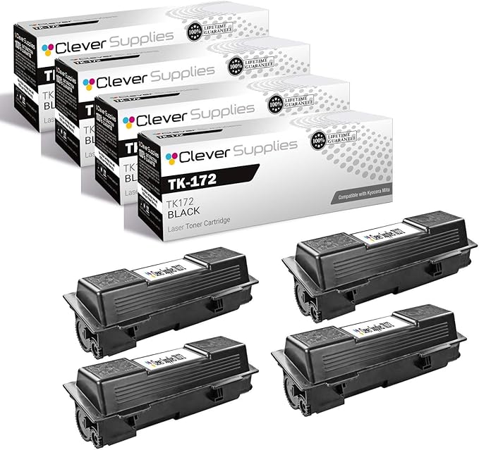 CS Replacement Toner Cartridge Compatible with Kyocera Mita TK-172 TK172 Black FS Series FS 1320D 1370DN Toner Cartridge 4 Pack