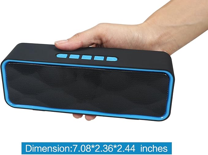 Wireless Bluetooth Speaker with AUX/USB/TF Card Slot, Outdoor Portable Stereo Speaker with HD Audio, Enhanced Bass, Dual-Driver, Handsfree Calling, FM Radio for Travel, Party (Blue)
