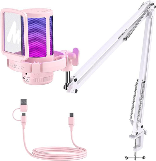 MAONO Gaming USB Microphone with Noise Cancellation, Streaming mic for PC Computer MAC PS4 PS5, All-in-One Kit with Mute, Monitor for Recording, Podcast, Twitch, YouTube, Discord, DGM20S Pink