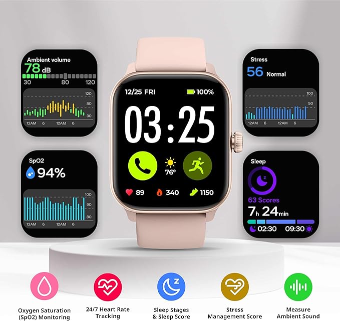 Spade & Co Health Smartwatch 4 - Smartwatch for Men & Women, Heart Rate, Sleep & SpO2 Monitor, Pedometer, Fitness Tracker, Answer/Make Calls IP68 Waterproof iOS & Android Compatible