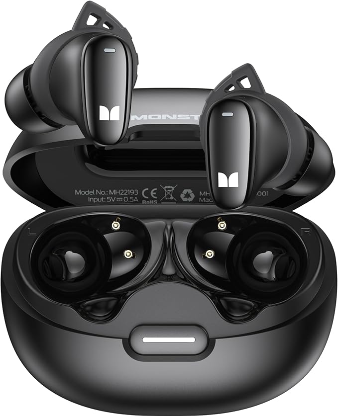 Monster N-Lite 206 Wireless Earbuds Bluetooth 5.4 in Ear Headphones, Bluetooth Ear Buds Built-in Microphone, Touch Control, Comfortable Fit, USB-C Fast Charging, IPX6 Waterproof, 25H Playtime, Black
