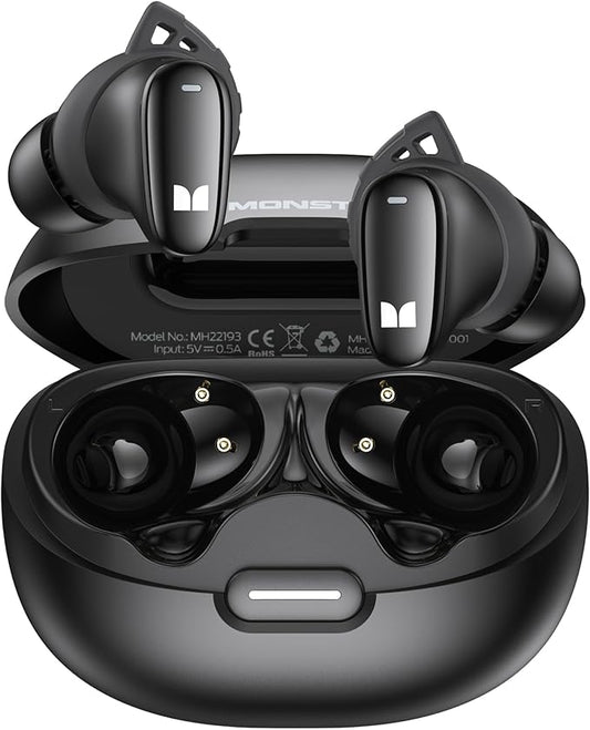 Monster N-Lite 206 Wireless Earbuds Bluetooth 5.4 in Ear Headphones, Bluetooth Ear Buds Built-in Microphone, Touch Control, Comfortable Fit, USB-C Fast Charging, IPX6 Waterproof, 25H Playtime, Black