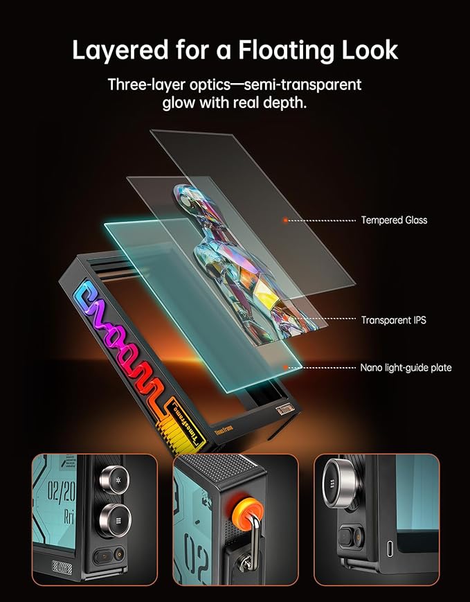 Divoom Times Frame-10.1" Digital Picture Frame Transparent IPS Smart Linux OS with RGBLED Rotary Knob WiFi 64GB 400+Clock Faces Widget 50+API Feeds Gift Mode Pixel Art Community Personalized Display