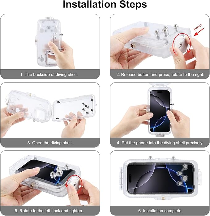 Waterproof Smartphone Case for iPhone 16 Pro Diving Case, Snorkeling Photography Cellphone Cover 130FT/40M Operated Underwater Photo Video Housing