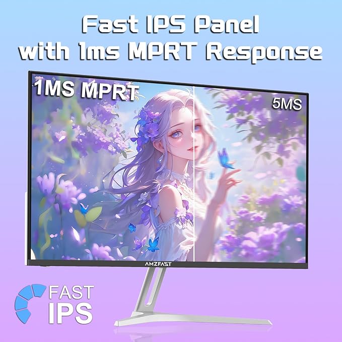 Amzfast 24 Inch Gaming Monitor 200Hz FHD 1080p Fast IPS Computer Monitor, 110% sRGB 1ms HDR Support Adaptive Sync, Eye Care VESA Mount HDMI 2.0 | Display Port 1.4 White Monitor, G24X1W