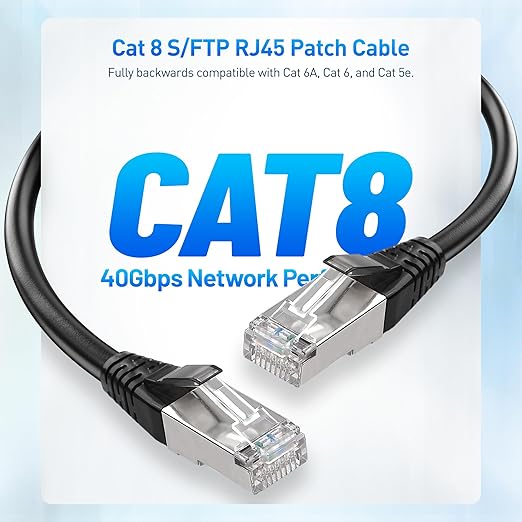 Cable Matters [Cat8 Certified] 2-Pack 40Gbps Shielded Cat 8 Ethernet Cable - 10ft, 2000Mhz Category 8 Ethernet Cord, Cat8 Cable for Gaming, Black