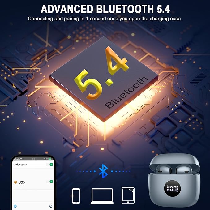 Wireless Earbuds, Bluetooth 5.3 Ear Buds LED Power Display Headphones Bass Stereo, Bluetooth Earbuds in-Ear Noise Cancelling Mic, 40H Playback Mini Case IP7 Waterproof Sports Earphones for Android iOS