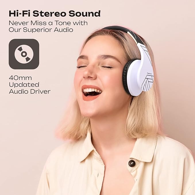 PowerLocus Bluetooth Over-Ear Headphones, Wireless Stereo Foldable Headphones Wireless and Wired Headsets with Built-in Mic, Micro SD/TF, FM for iPhone/Samsung/iPad/PC (Black/White)