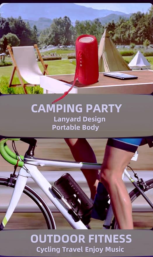 Portable Bluetooth Speaker,Waterproof Wireless Speaker with Colorful LED Flashing Lights,10W Super Bass 48H Standby Time,TWS Pairing, For Outdoors, Cycling Fitness, Family, Parties, Travel (Red)