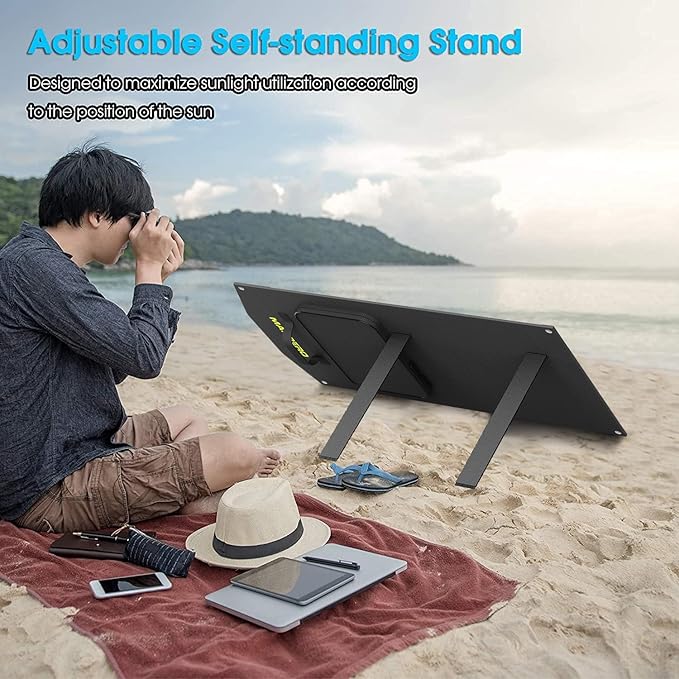 MARBERO 100W Portable Solar Panel 100 Watt Foldable Solar Panel for Power Station with USB & DC 18V Output(10 Connectors) 23% Conversion Efficiency IP68 Waterproof for Camping Outdoor Home Cloudy