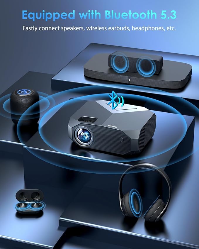 YOWHICK 4K Projector with WiFi and Bluetooth, Native 1080P Outdoor Movie Projector, Smart Video Projector, 50% Zoom/400" Display, Compatible with HDMI/USB/PC/TV/PS5/DVD/Android/iOS, Grey