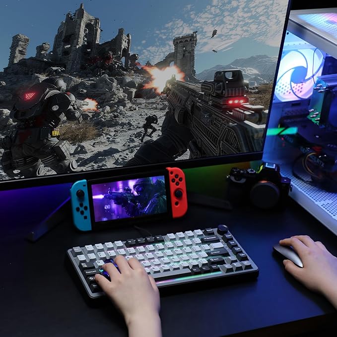 YUNZII RT75 Rapid Trigger Gaming Keyboard,Hall Effect Magnetic Switch,Adjustable Actuation Esports,75% TKL Layout with Knob,RGB Backlit, PBT Keycaps for Mac/Win (Black, Gateron Silky Pro Switch)