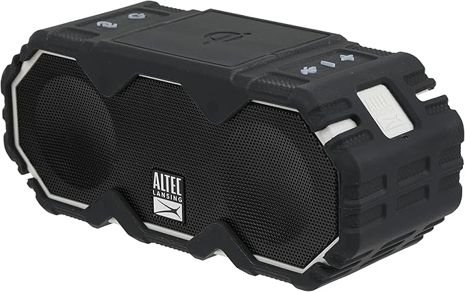 Altec Lansing Mini LifeJacket Jolt Bluetooth Speaker with Qi, Wireless, Waterproof, Portable, Speakers, Loud Volume, Strong Bass, Rich Stereo System, Microphone, 16 Hour Battery, 100 ft Range, Gray