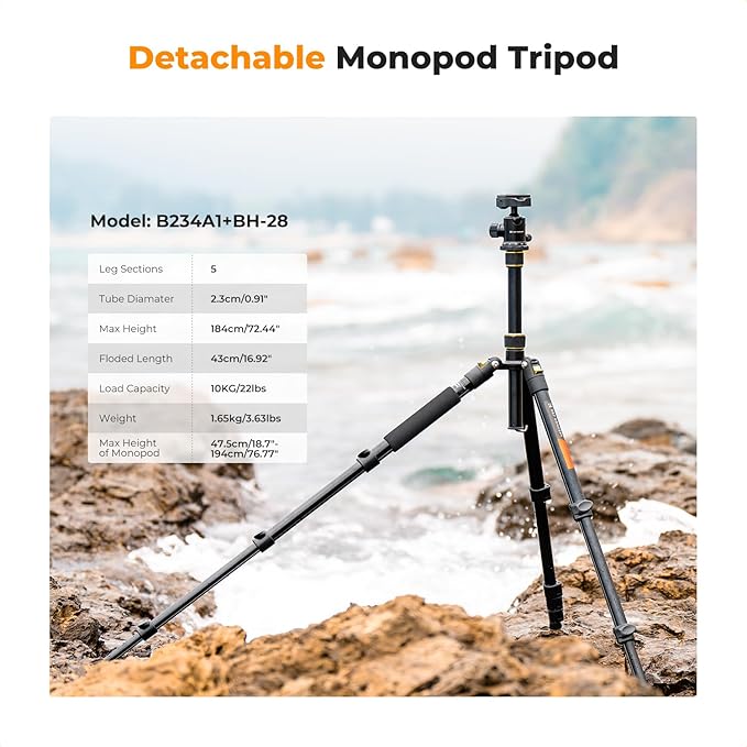 K&F CONCEPT Camera Tripod，72" Aluminum Tripod for Camera, Lightweight and Foldable Travel Tripod with Remote & Extra Quick Release Plate, Professional Camera Tripod Monopod for DSLR Camera and Phone.