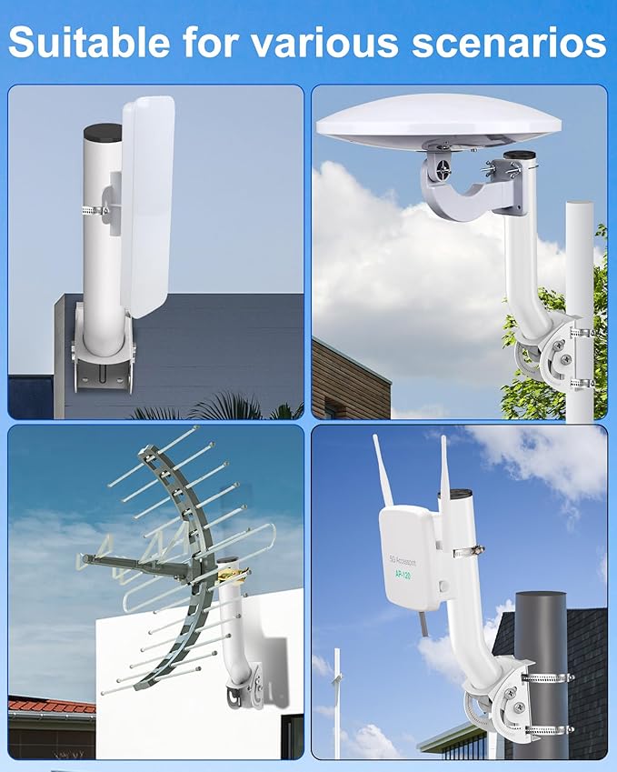 Universal Antenna Mount, 12'' (H) - Φ1.38‘’ Pole and Wall-Mounted Mounting Bracket Mast for Outdoor TV Antennas, Point to Point AP Access Point, Weather Station, CPE Bridge, Starlink and More