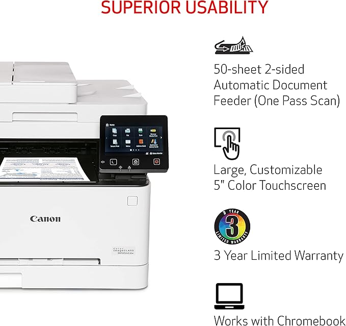 Canon imageCLASS MF656Cdw - Wireless Duplex Color Laser Printer, All-in-One with Copier, Scanner, Fax, Auto Document Feeder, Mobile Ready, 3 Year Limited Warranty, 22 PPM, White