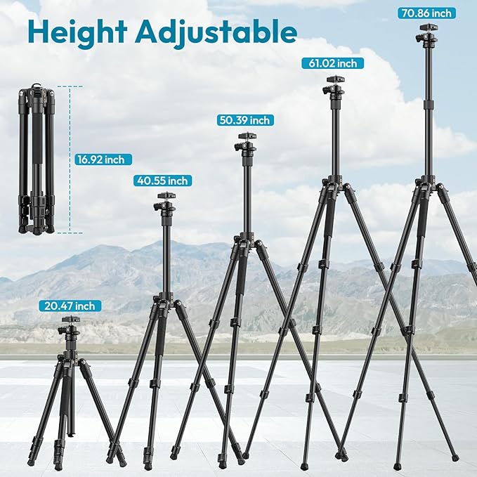 ULANZI TT53 Camera Tripod, 70.8” Travel Tripod for DSLR/Phone, Heavy Duty Fold Portable Stand with 360° Ball Head UKA Quick Release Plate, Lightweight Compact for Photography Vlogging Video Shooting