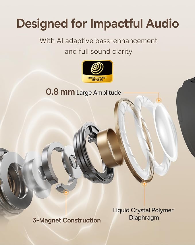 Baseus Bowie MC1 Open Ear Clip-On Earbuds, Adaptive Comfort with Anti-Drop Design, Impactful Sound with Adaptive Bass Boost, Adaptive Noise Cancelling Calls, IP57 Waterproof, 40H Playtime, Lightweight