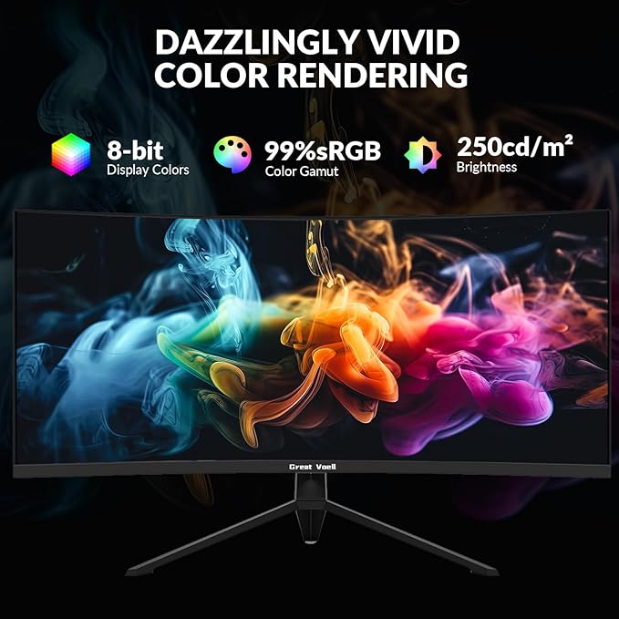 34 Inch Curved Gaming Monitor, UWQHD 3440x1440, 165Hz 1ms, Ultrawide 1500R, FreeSync, HDR, 99% sRGB, HDMI 2.0/DP 1.4, Eye Care, VESA Mountable, Tilt Adjustable