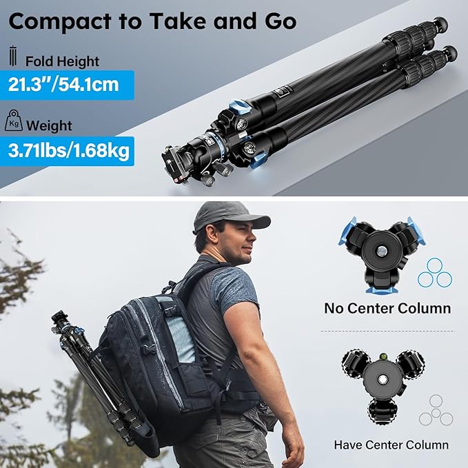SIRUI Carbon Fiber Camera Tripod, 50.7" Professional Heavy Duty Tripod with 36mm Low Profile Ball Head, Quick Release System, Max Load 33lbs/15kg, AM-284+KS-30