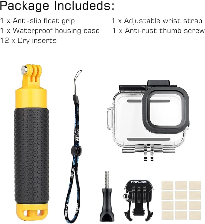 60M/196FT Waterproof Case for GoPro Hero 13 12 11 10 9 Black, Floating Handle Grip Pole Stick Monopod Underwater Accessories Protective Case Dive Shell