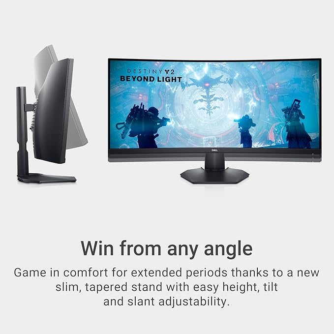 Dell S3422DWG Curved Gaming Monitor - 34 Inch 1800R Curved Screen with 144Hz Refresh Rate, WQHD (3440 x 1440) Display, HDMI, DP to DP 1.4 Cable, AMD FreeSync - Black