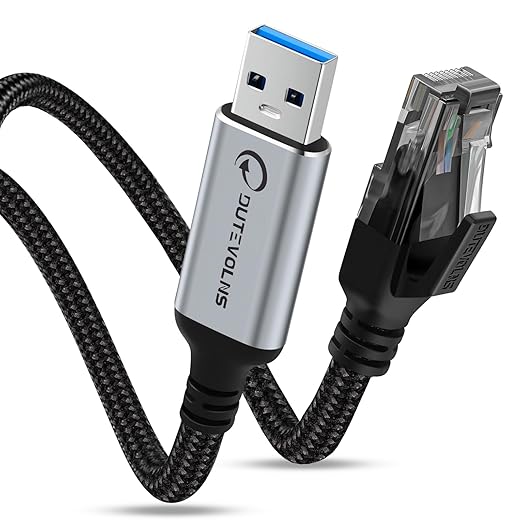 USB to Ethernet Cable 6.6 FT, USB 3.0 A to RJ45 Male Nylon Adapters, Gigabit Directly Connected, Compatible for Laptop, Desktop PC, Switch, Windows 10 and Windows 11