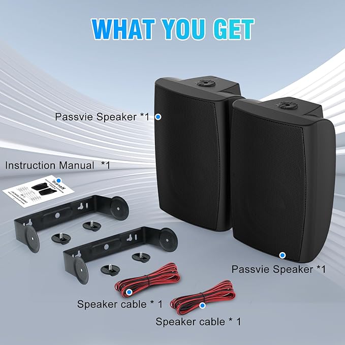 STUDIOFINIX 6.5 Inch 400W Outdoor Speakers Wired Waterproof Passive with Powerful Bass, Wall Mount Speakers for Patio Garden Poolside Home(Pair,Black) (Black, 8)